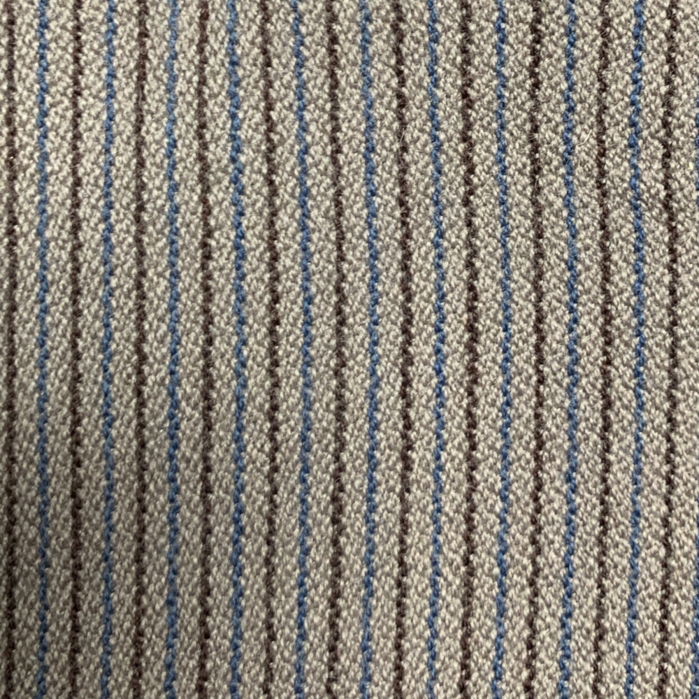Taupe Wool Broadcloth with Brown and Blue Striping