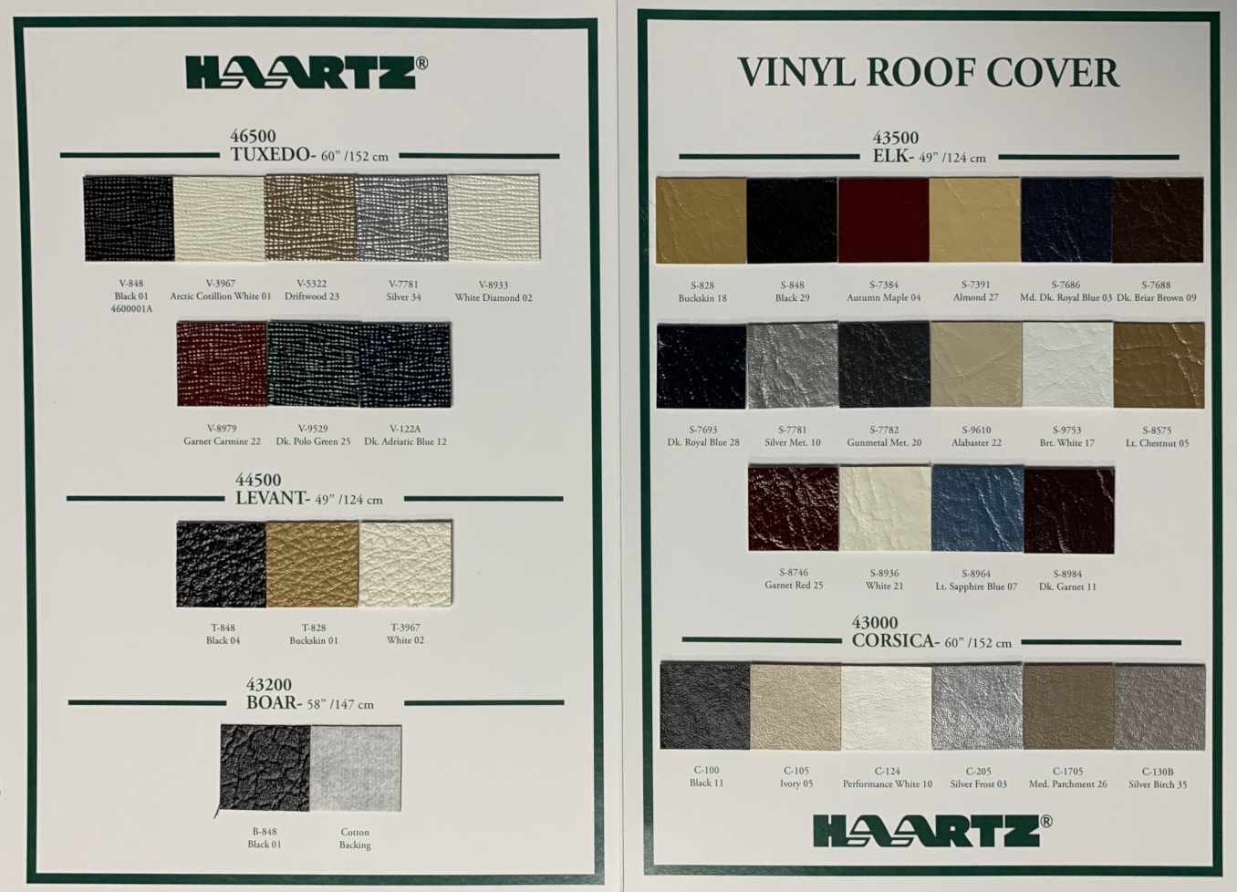 Haartz Vinyl Sample Chart